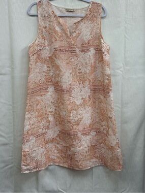 100% linen Lightweight Peach Floral Midi Dress -